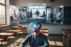 Personas usando visores VR en capacitación sobre acoso laboral